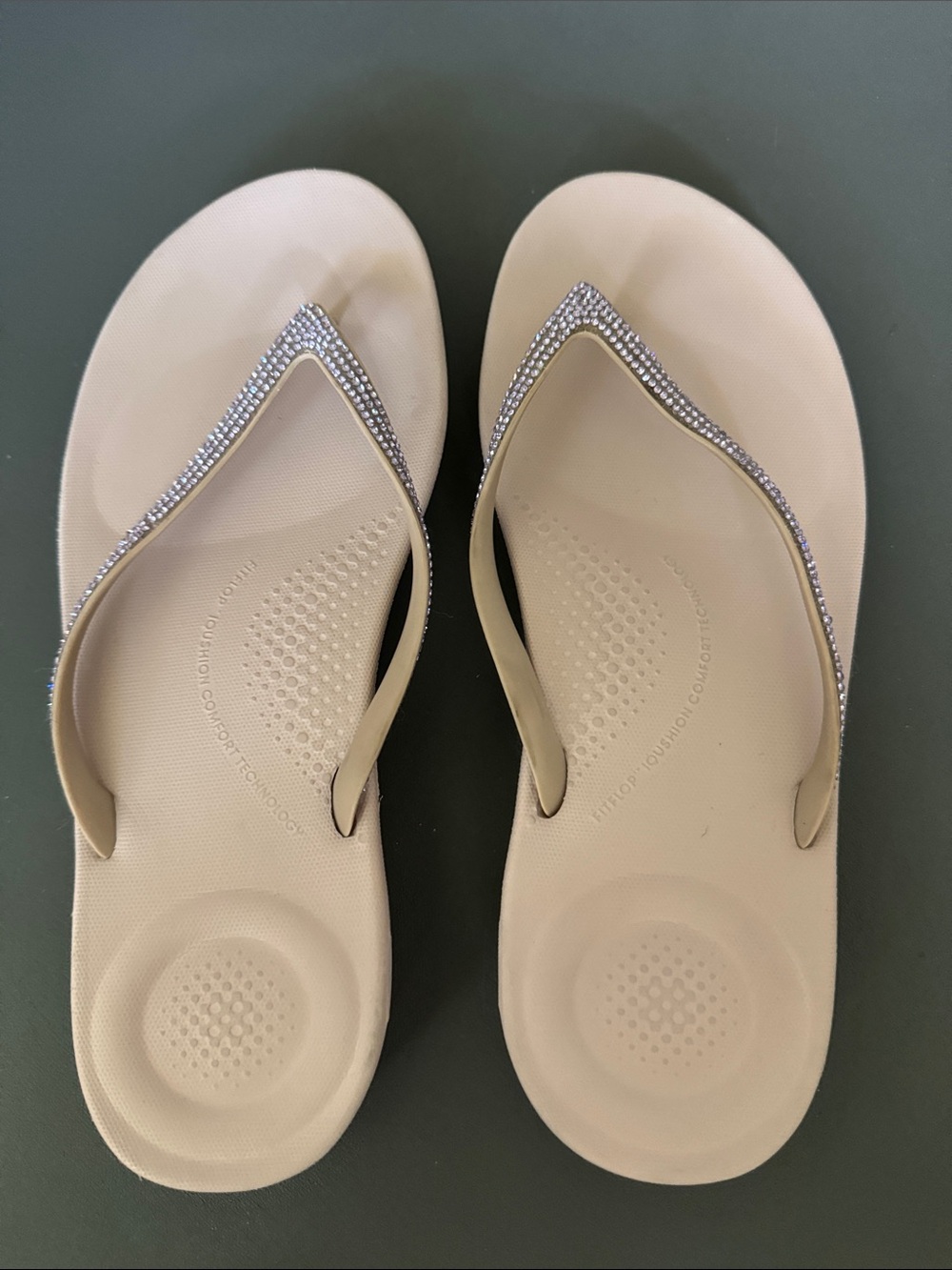 Fitflop Women's Cream Comfort Flip Flops with Lavender Embellished Straps